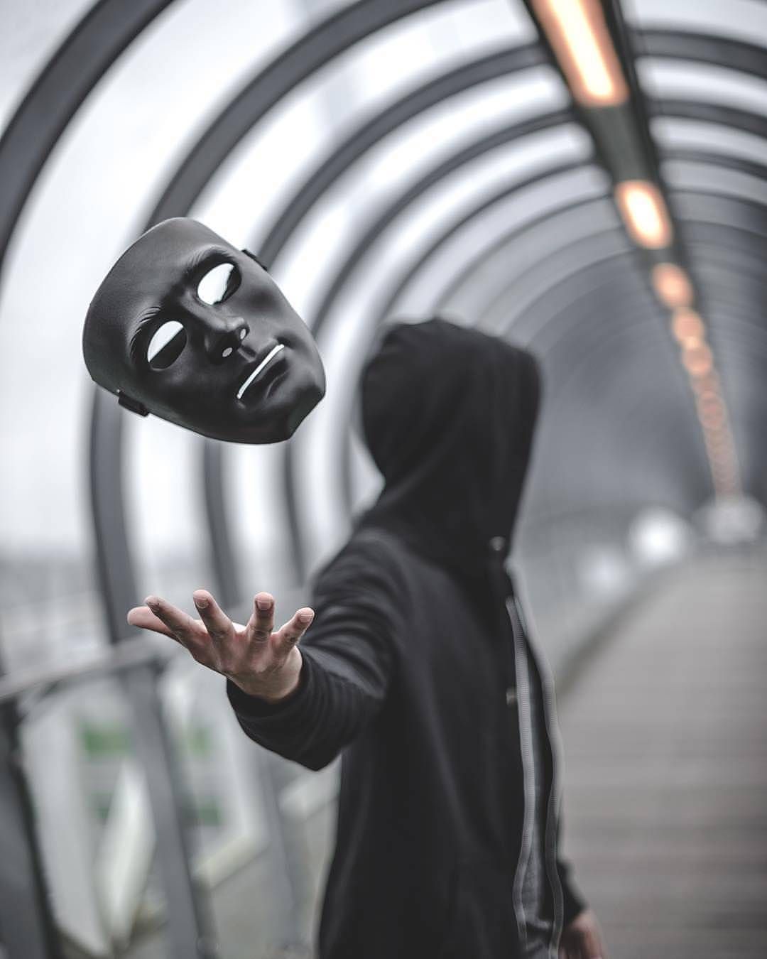 A photo that demonstrates taking of a mask.
